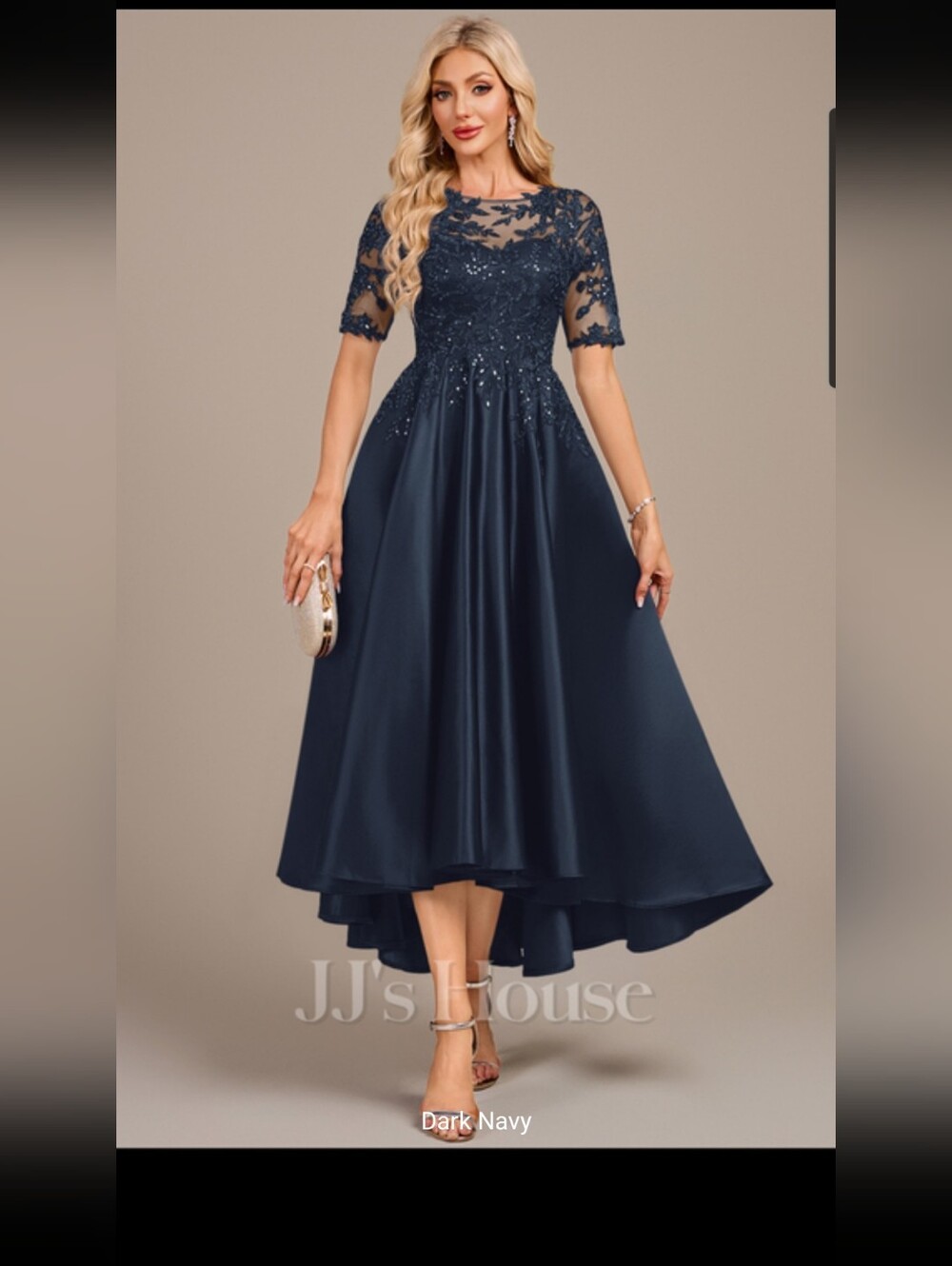 JJs House Dark Navy Lace Embellished High-Low Cocktail Dress